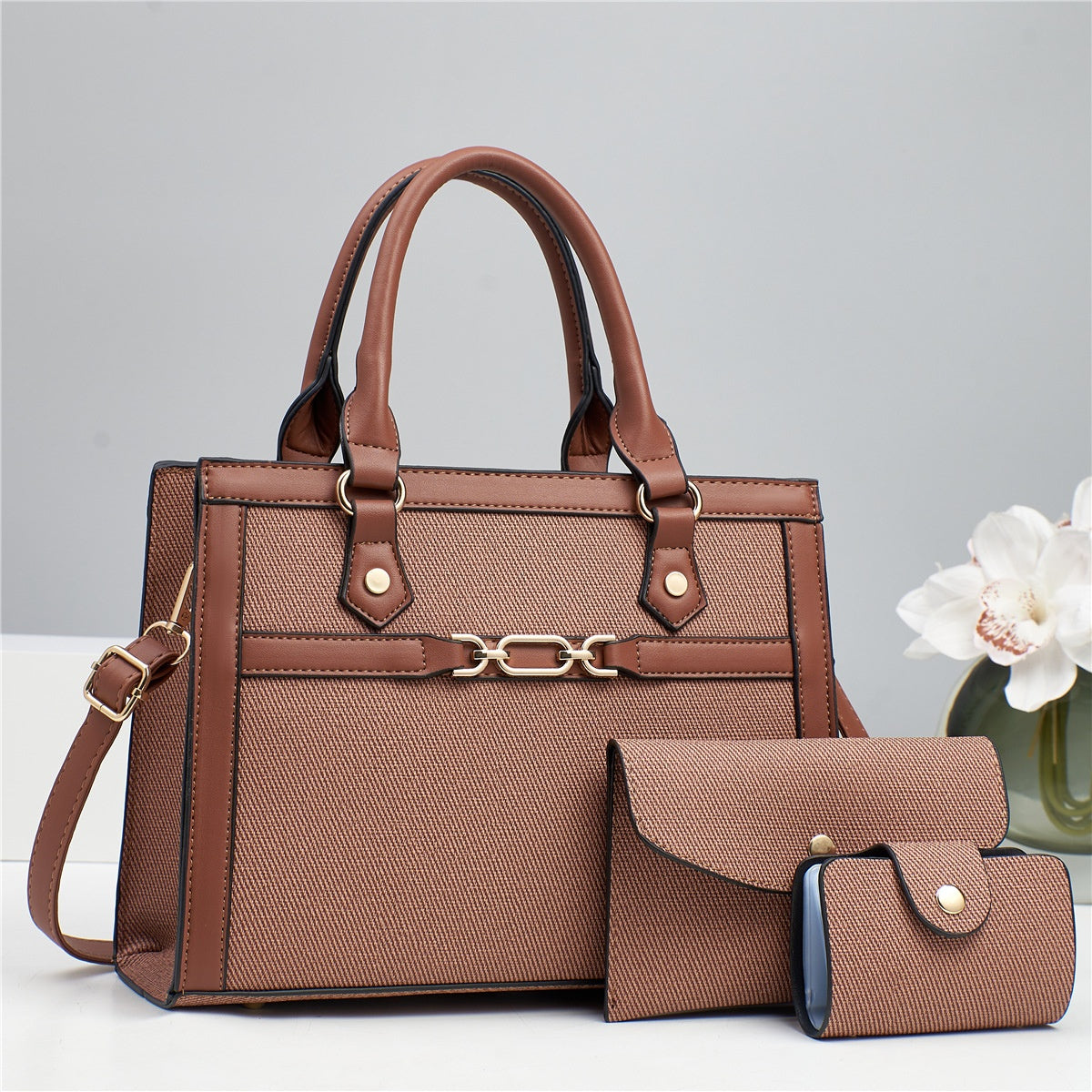 Stitching Contrast Color Fashion Mother-and-Child Bag Three-Piece Set