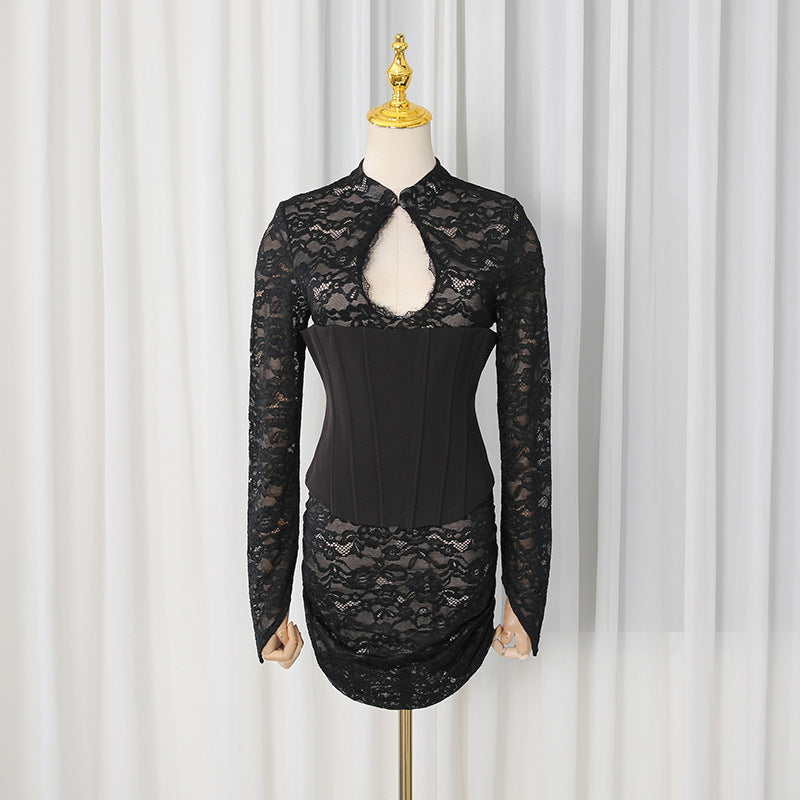 Women's Lace Design Slim-fit Short Dress