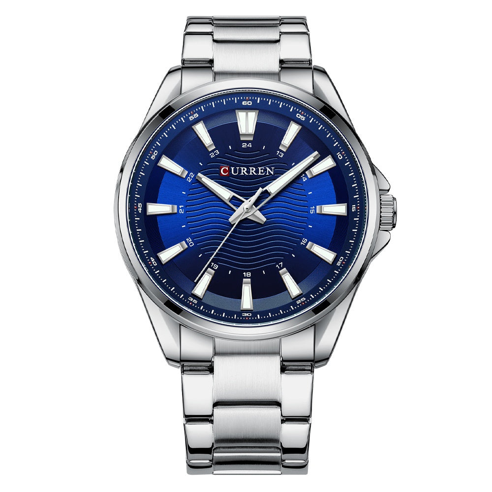 Waterproof Round Mens Simple Steel-Strap Watch