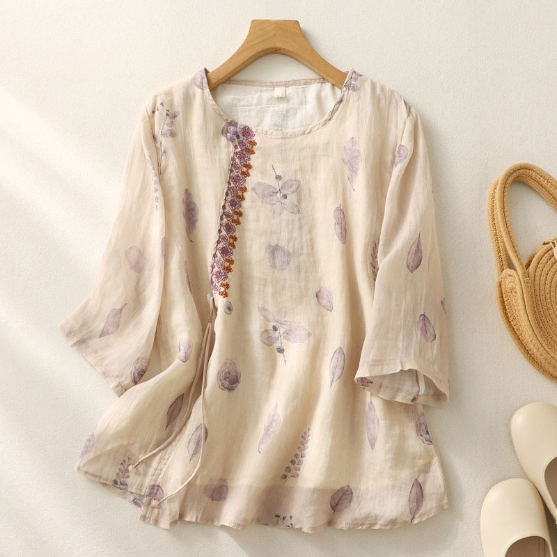 Slimming High-end Intricately Crafted Cotton-linen T-shirt