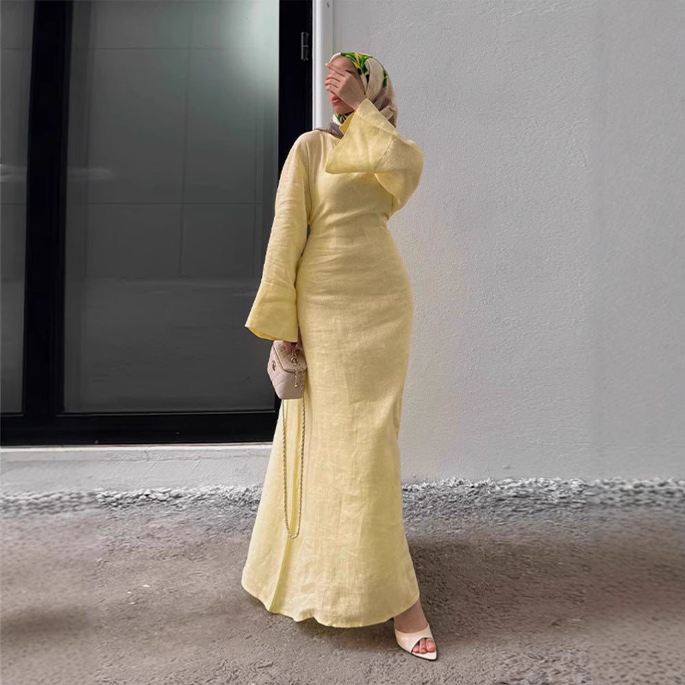 European And American Cross-Border Slimming Solid-Color Long Dress