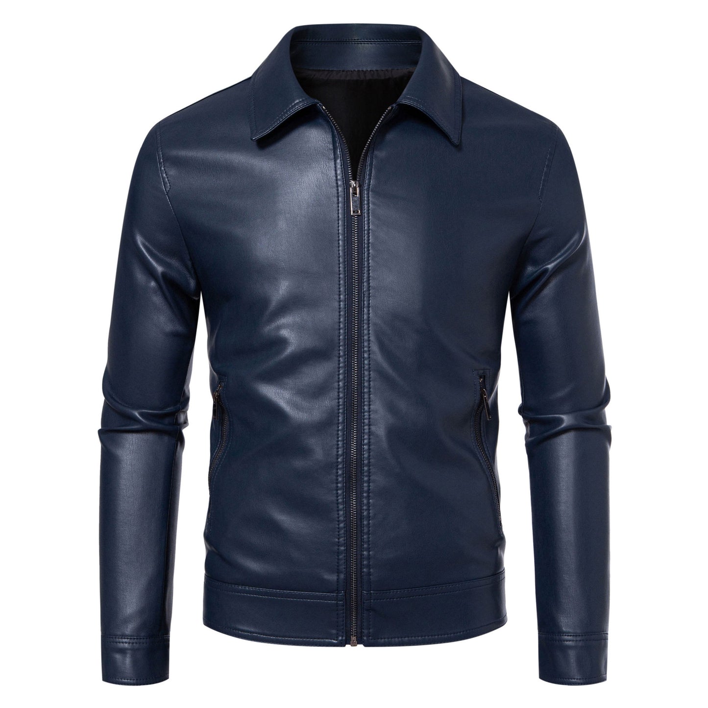 AutumnWinter Men's Leather Jacket With Lapel Collar Light Business Style