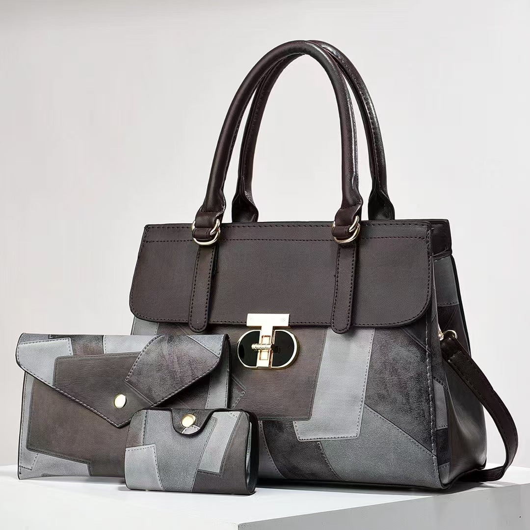 Fashionable New Contrast-color Patchwork Mother-and-child Bag