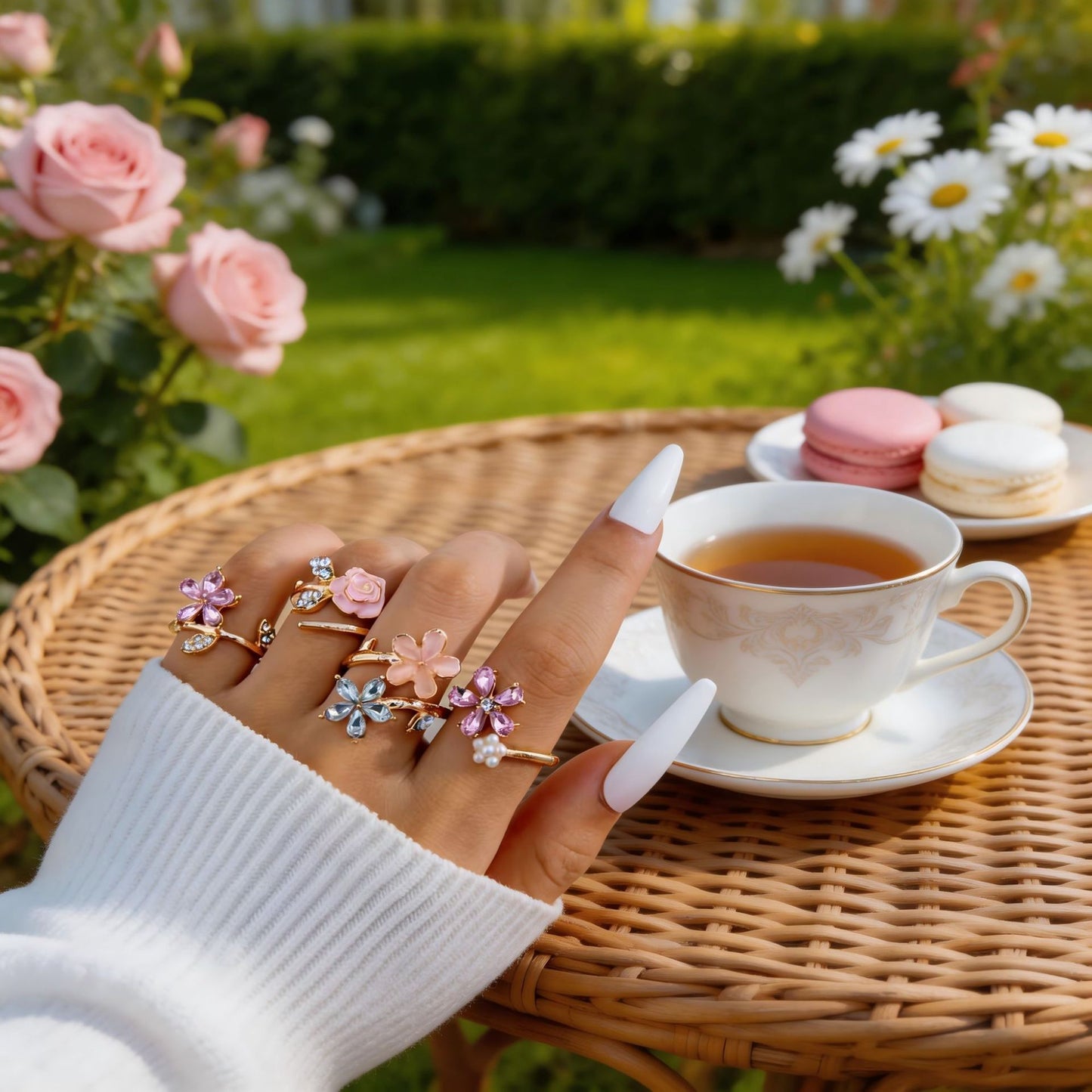 Geometric Flower Light Luxury All-Match Ring
