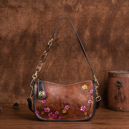 Retro First-Layer Cowhide Fashionable Simple Shoulder Bag