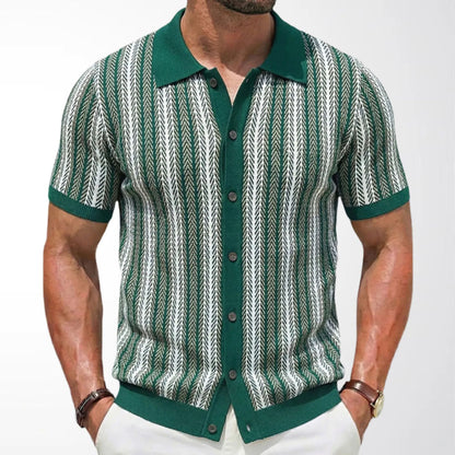 Men's Striped Jacquard Short-Sleeve Knit Shirt