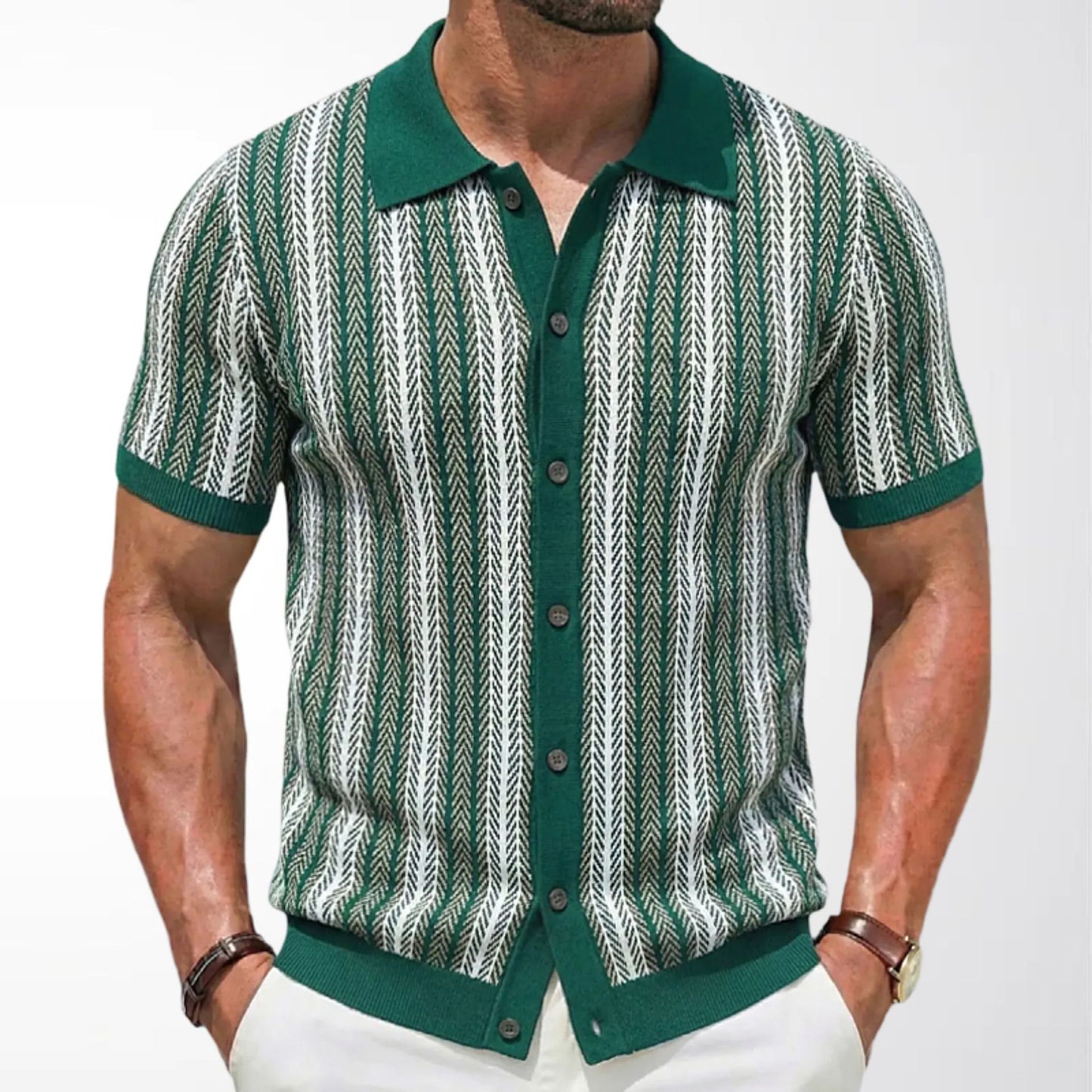 Men's Striped Jacquard Short-Sleeve Knit Shirt