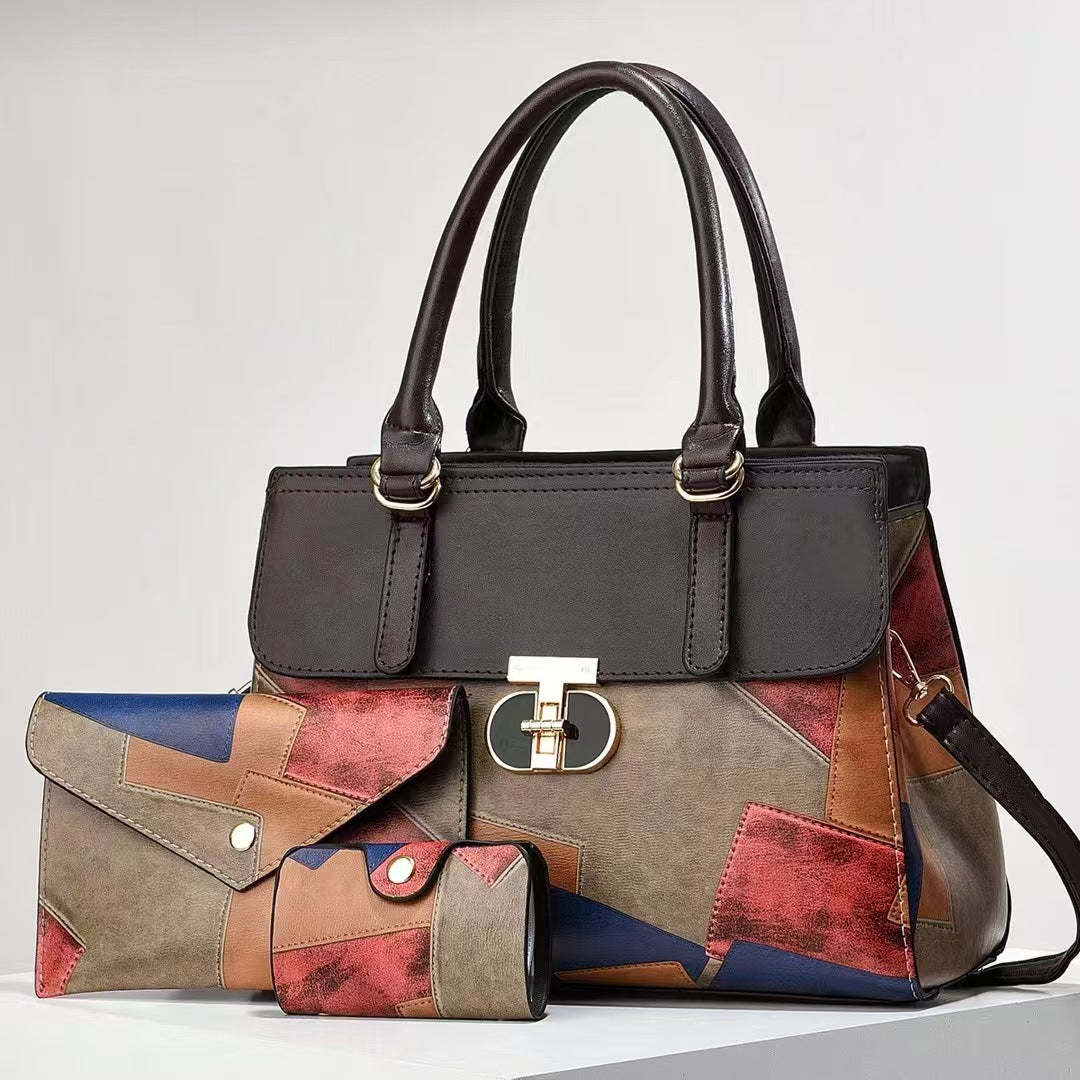 Fashionable New Contrast-color Patchwork Mother-and-child Bag