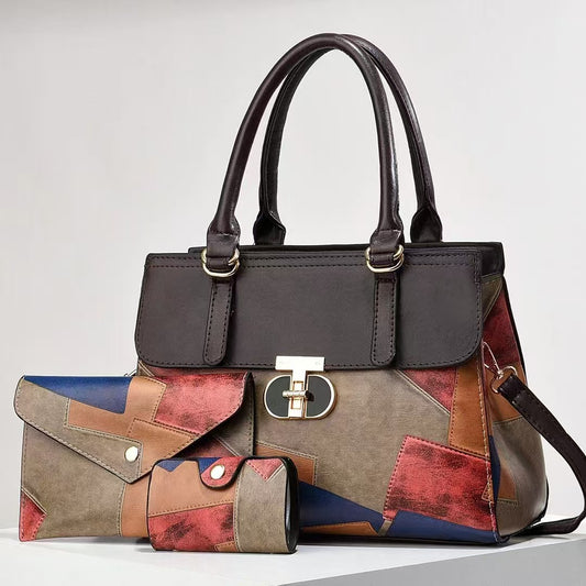 Fashionable New Contrast-color Patchwork Mother-and-child Bag