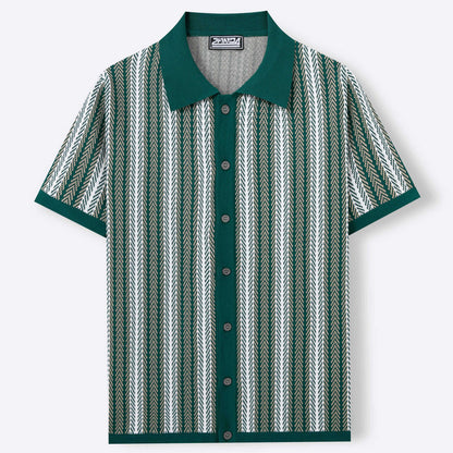 Men's Striped Jacquard Short-Sleeve Knit Shirt