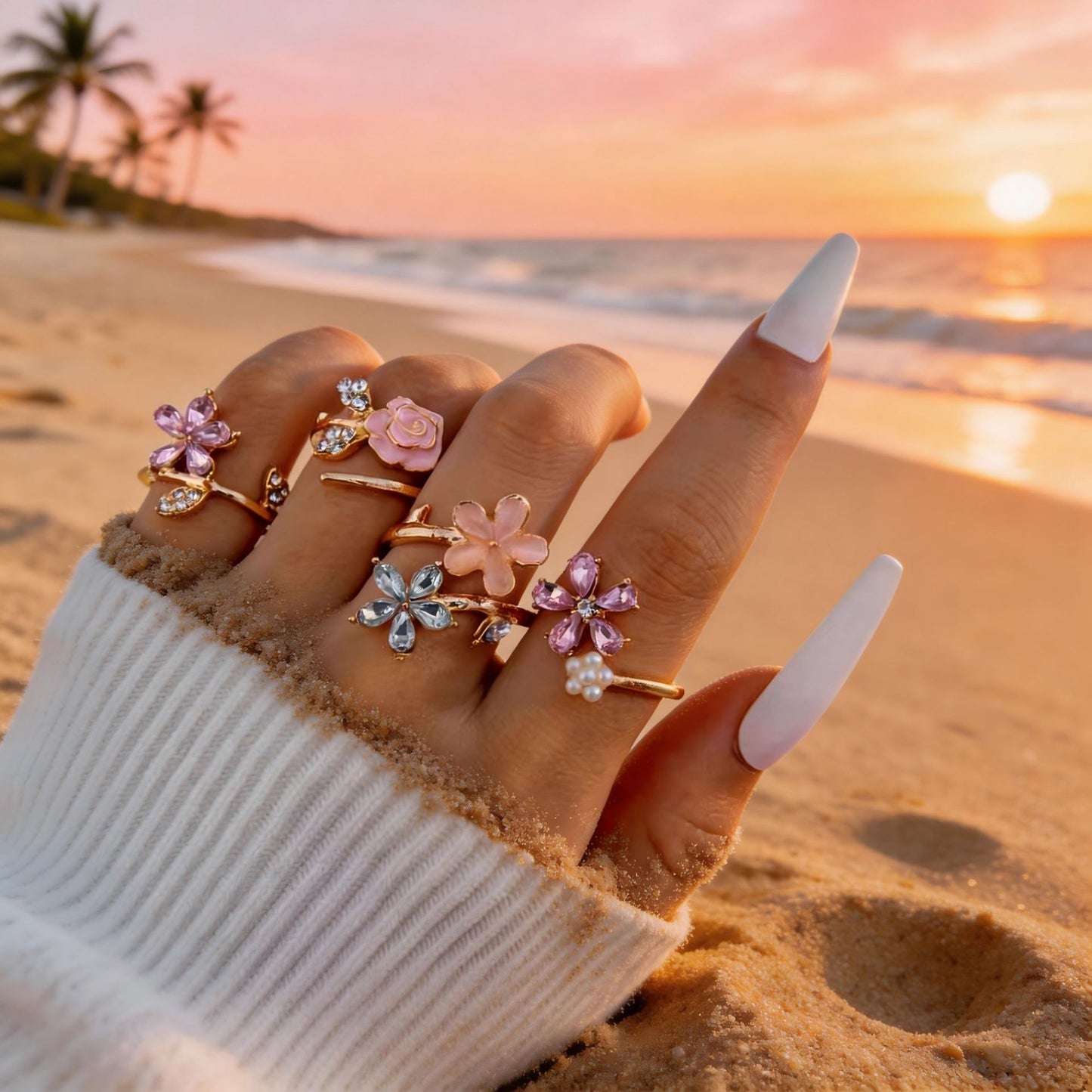 Geometric Flower Light Luxury All-Match Ring