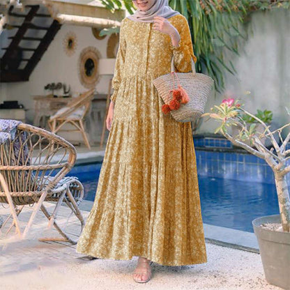 2026 Spring Bohemian Floral Casual Dress, Round Neck Swing Maxi Dress