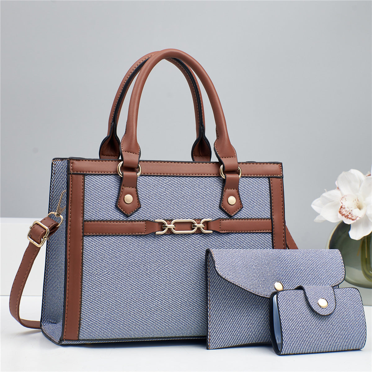 Stitching Contrast Color Fashion Mother-and-Child Bag Three-Piece Set