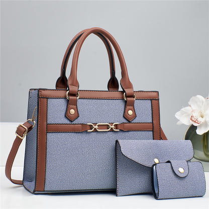 Stitching Contrast Color Fashion Mother-and-Child Bag Three-Piece Set