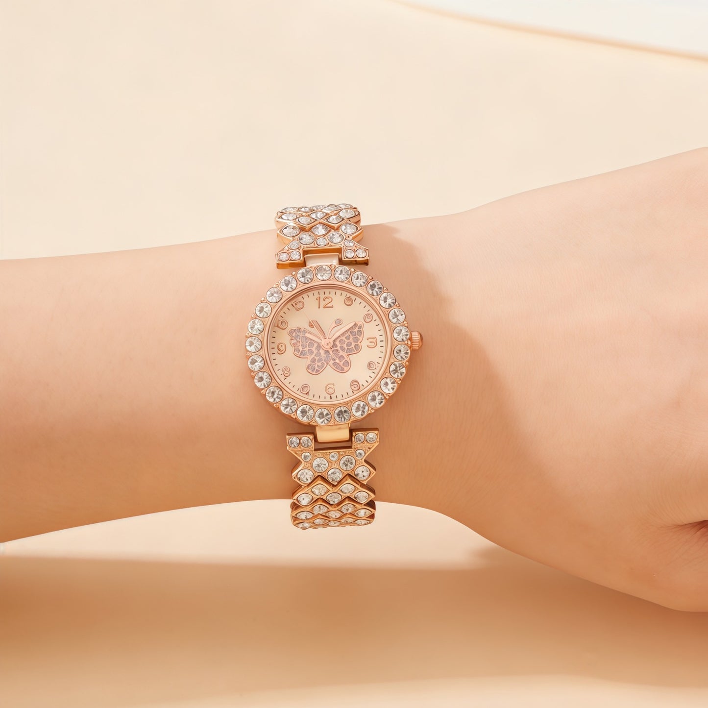 Women's Butterfly-Design Diamond-Embellished Fashion Quartz Watch