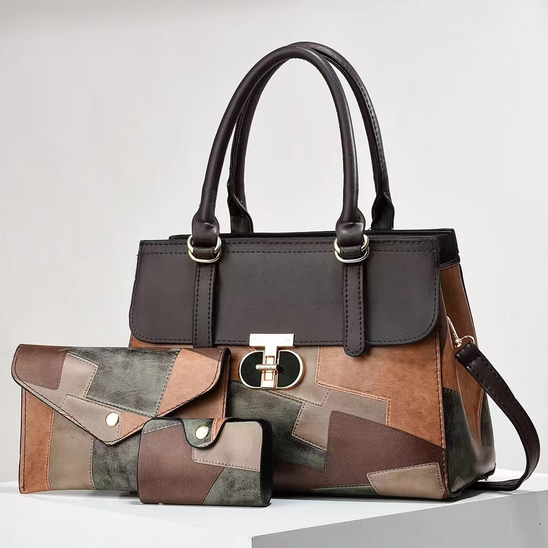 Fashionable New Contrast-color Patchwork Mother-and-child Bag