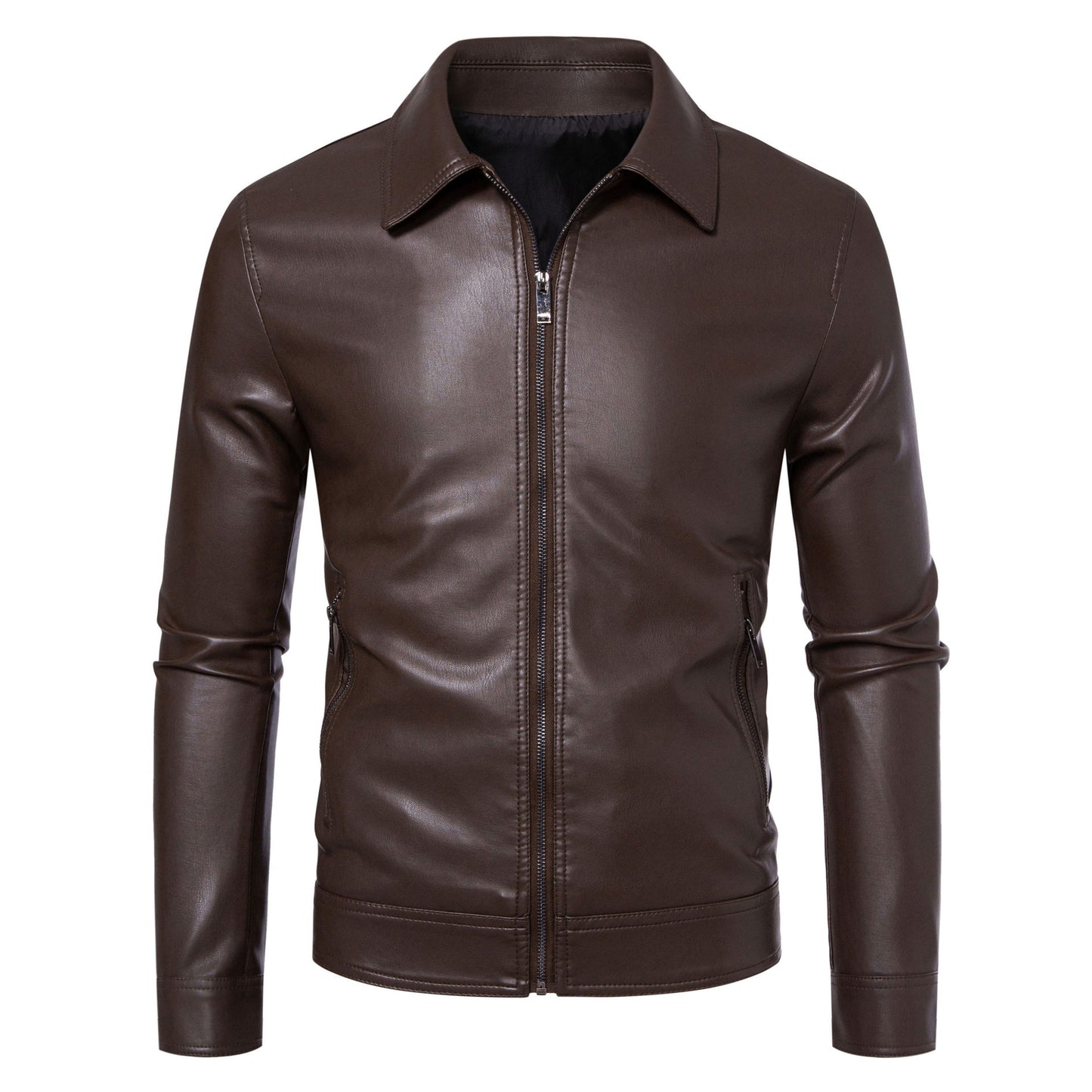 AutumnWinter Men's Leather Jacket With Lapel Collar Light Business Style