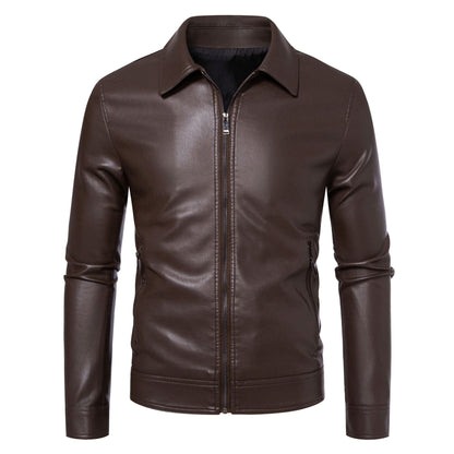 AutumnWinter Men's Leather Jacket With Lapel Collar Light Business Style