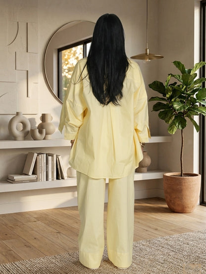 Pastel Yellow Oversized Shirt & Wide-Leg Pants Set
