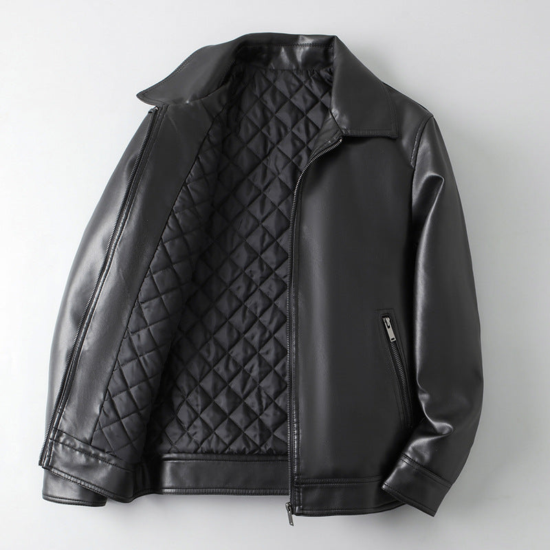 AutumnWinter Men's Leather Jacket With Lapel Collar Light Business Style