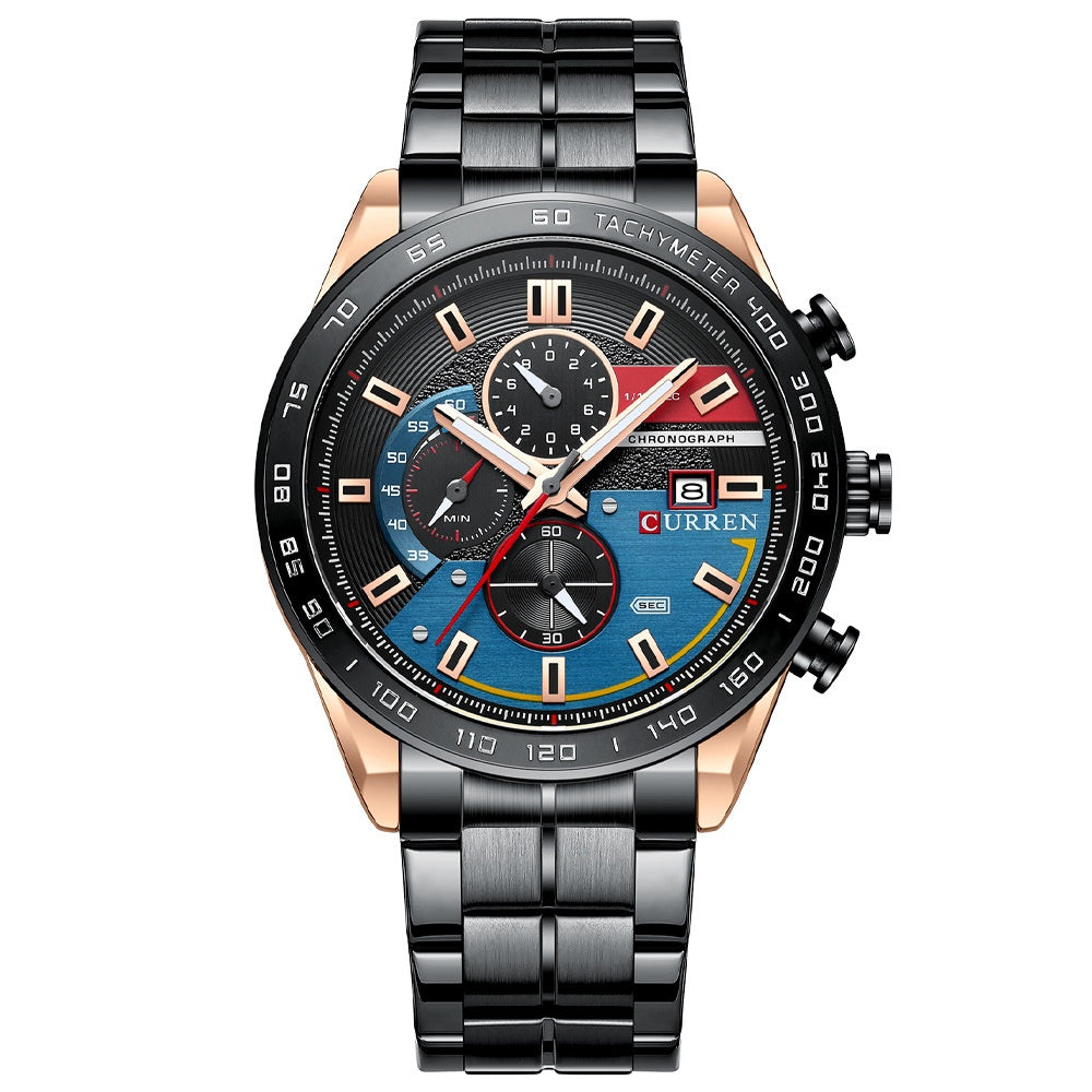 Mens Waterproof Multi-Function Watch With Large Dial And Calendar