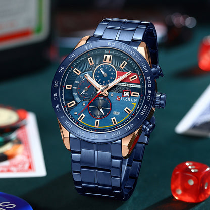Mens Waterproof Multi-Function Watch With Large Dial And Calendar