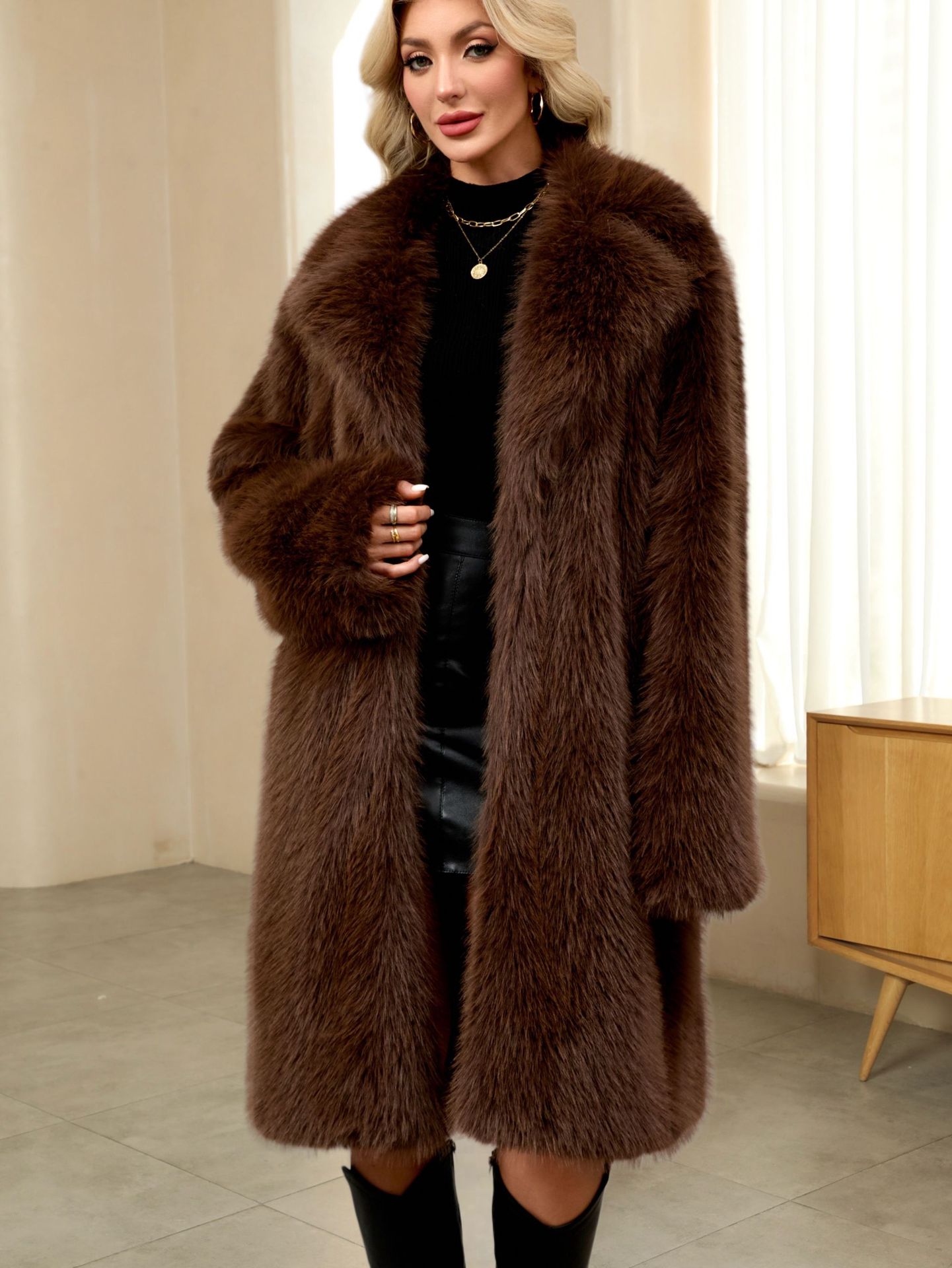 Womens Plush Faux Fur Fluffy Coat