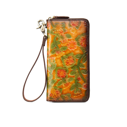 Womens Embossed Distressed Large-Capacity Vintage Wallet