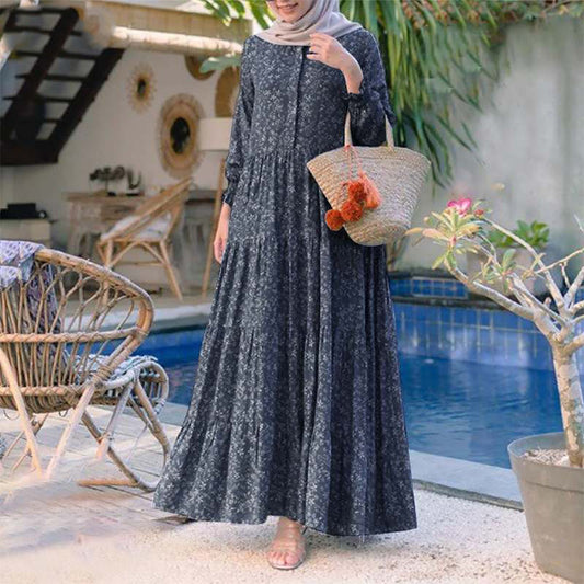 2026 Spring Bohemian Floral Casual Dress, Round Neck Swing Maxi Dress