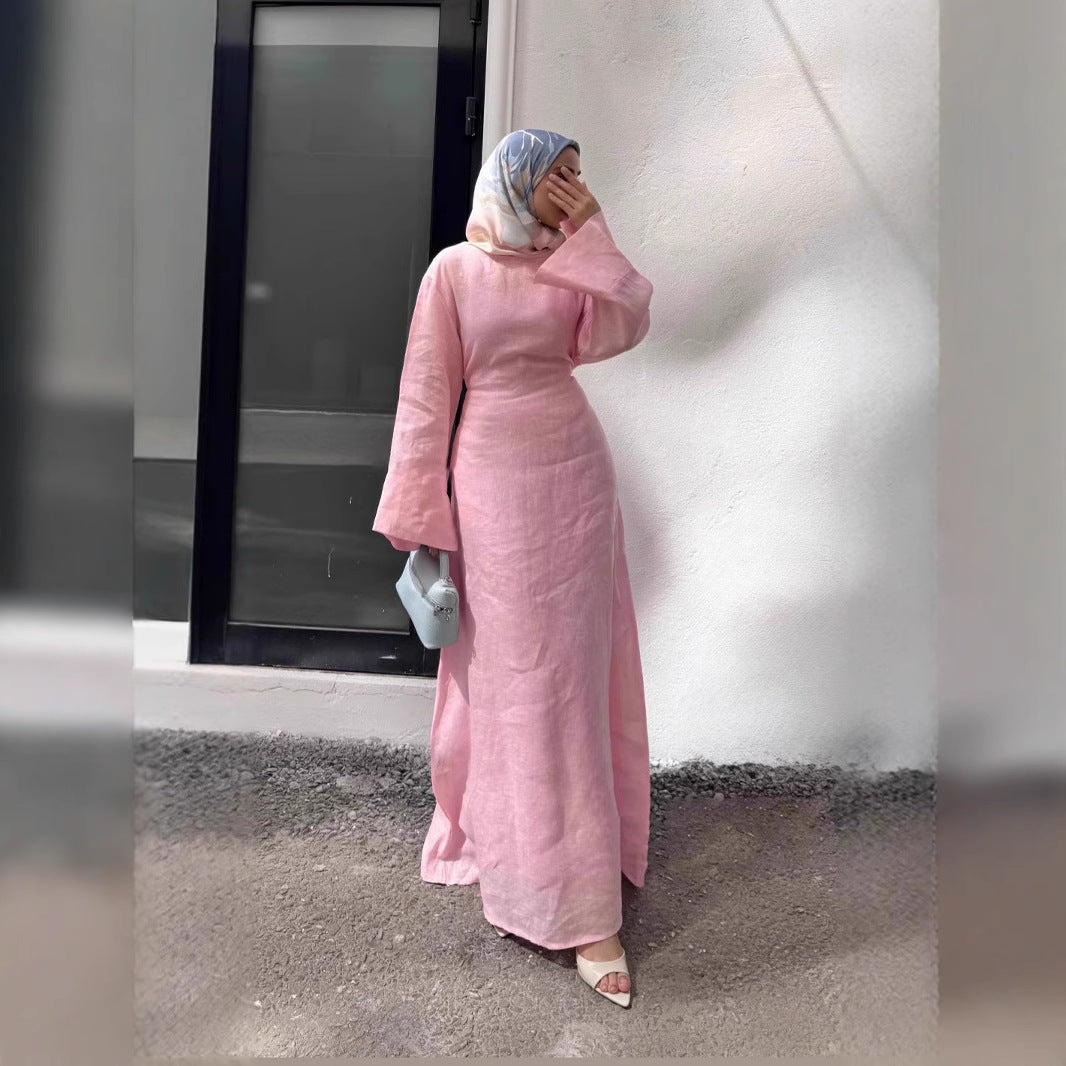 European And American Cross-Border Slimming Solid-Color Long Dress