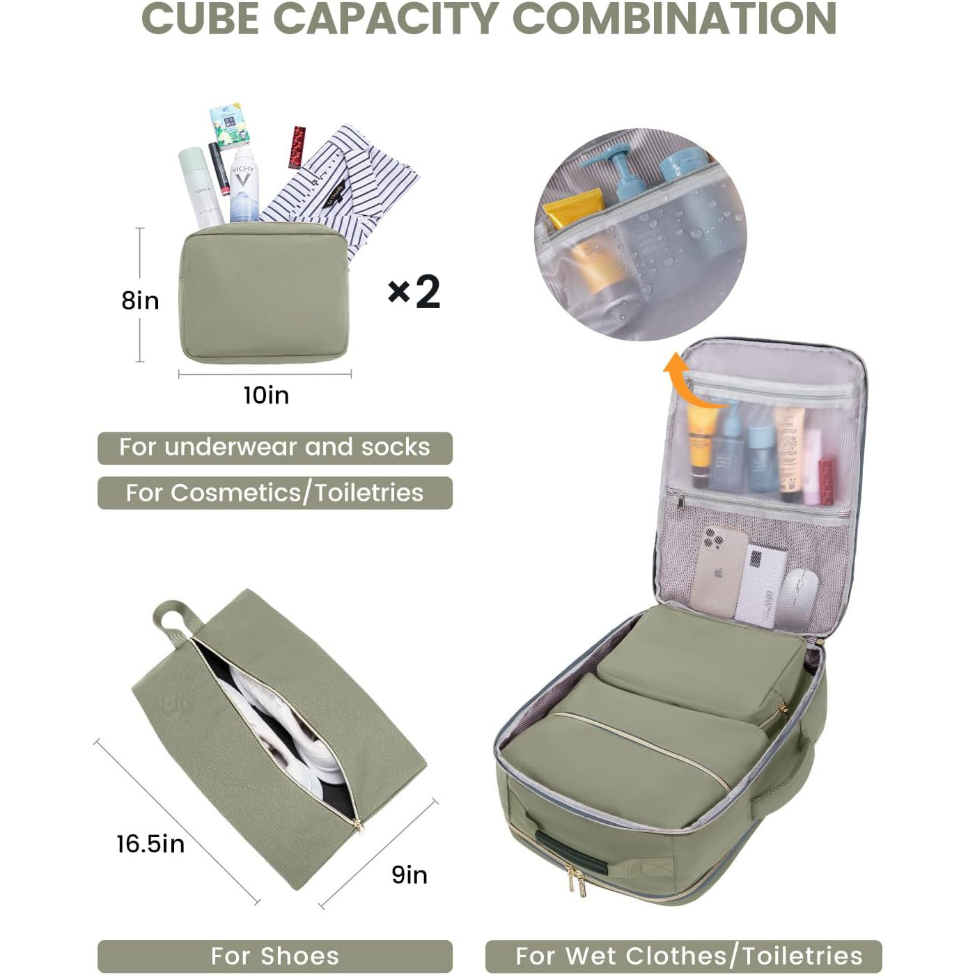 Travel Airline Carry-On Luggage Set With 3 Organizer Pouches