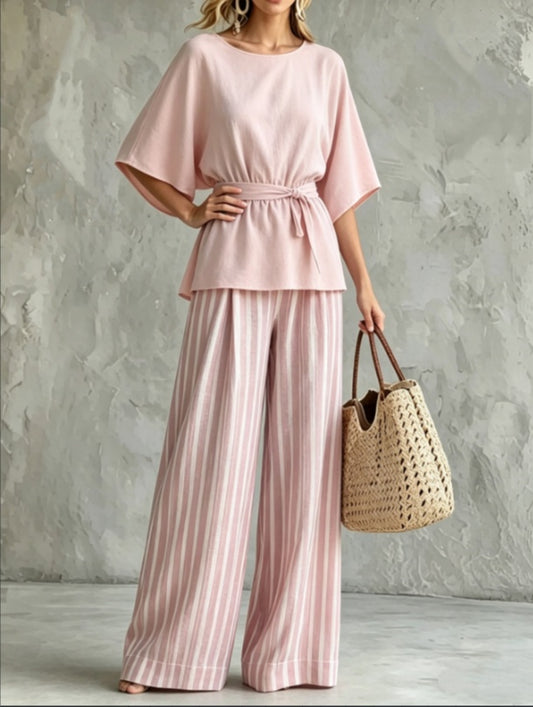 2026 Gentle Wind Waist Top And Wide Leg Pants Set