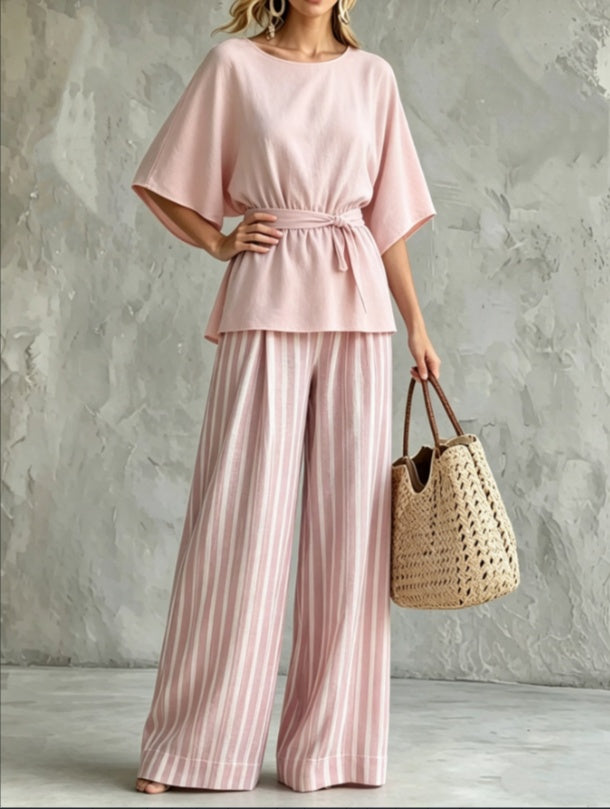 2026 Gentle Wind Waist Top And Wide Leg Pants Set