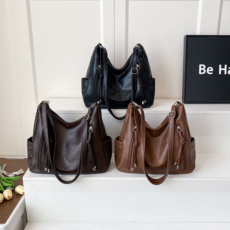 New Simple And Stylish Large-Capacity Leather Oil-Soft Casual Shoulder Bag