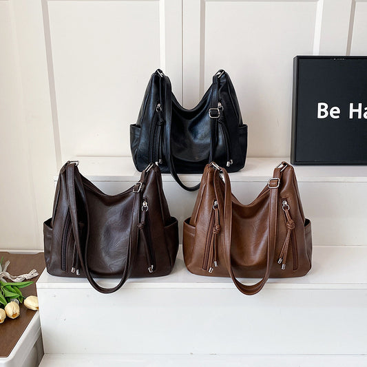 New Simple And Stylish Large-Capacity Leather Oil-Soft Casual Shoulder Bag