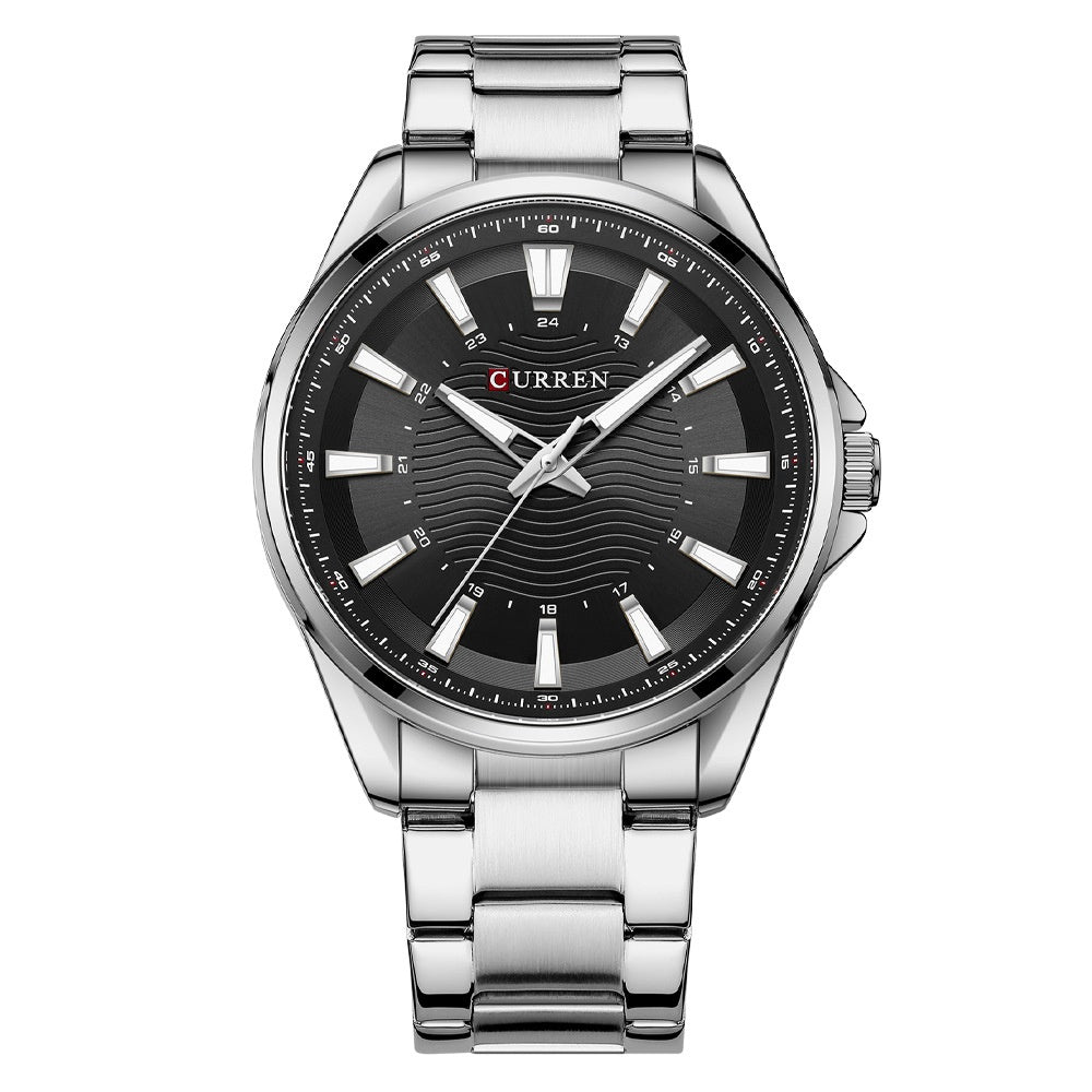 Waterproof Round Mens Simple Steel-Strap Watch