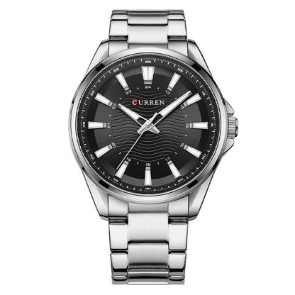 Waterproof Round Mens Simple Steel-Strap Watch