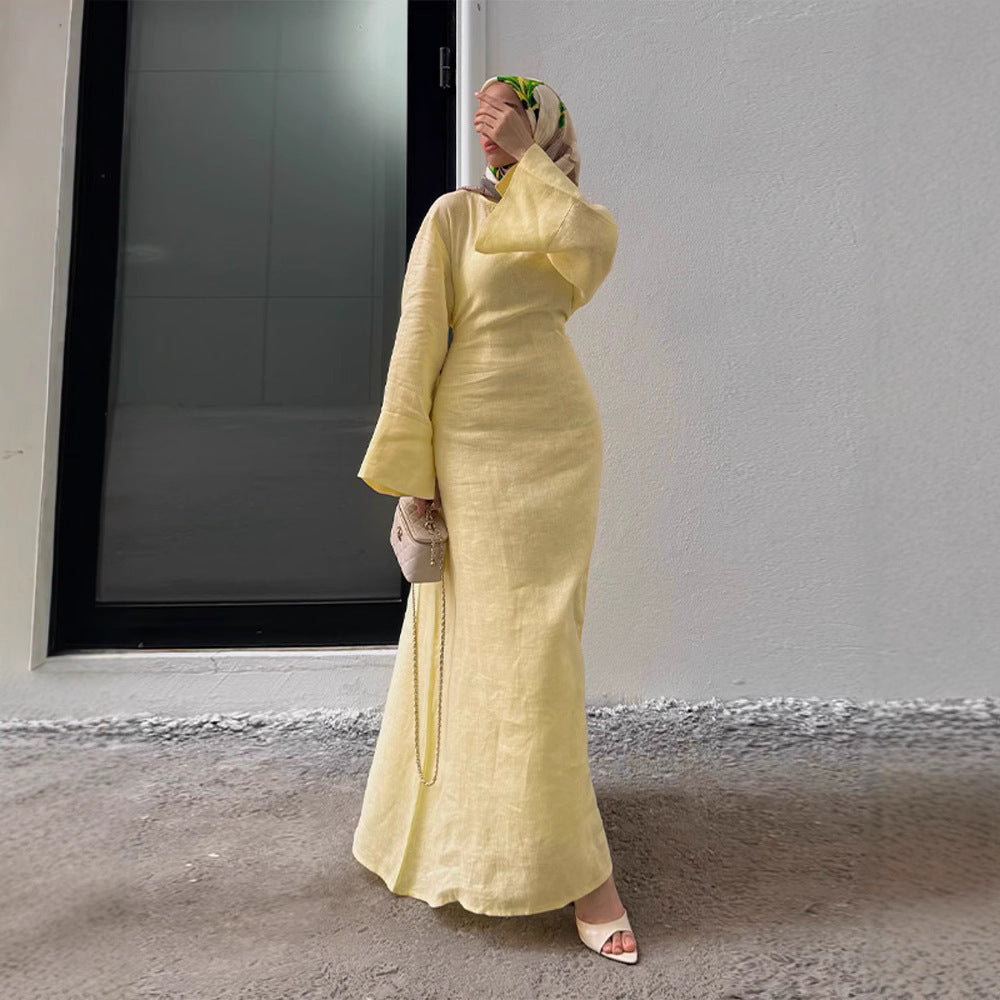 European And American Cross-Border Slimming Solid-Color Long Dress