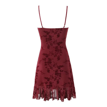 Retro Floral Mesh Slip Dress Women