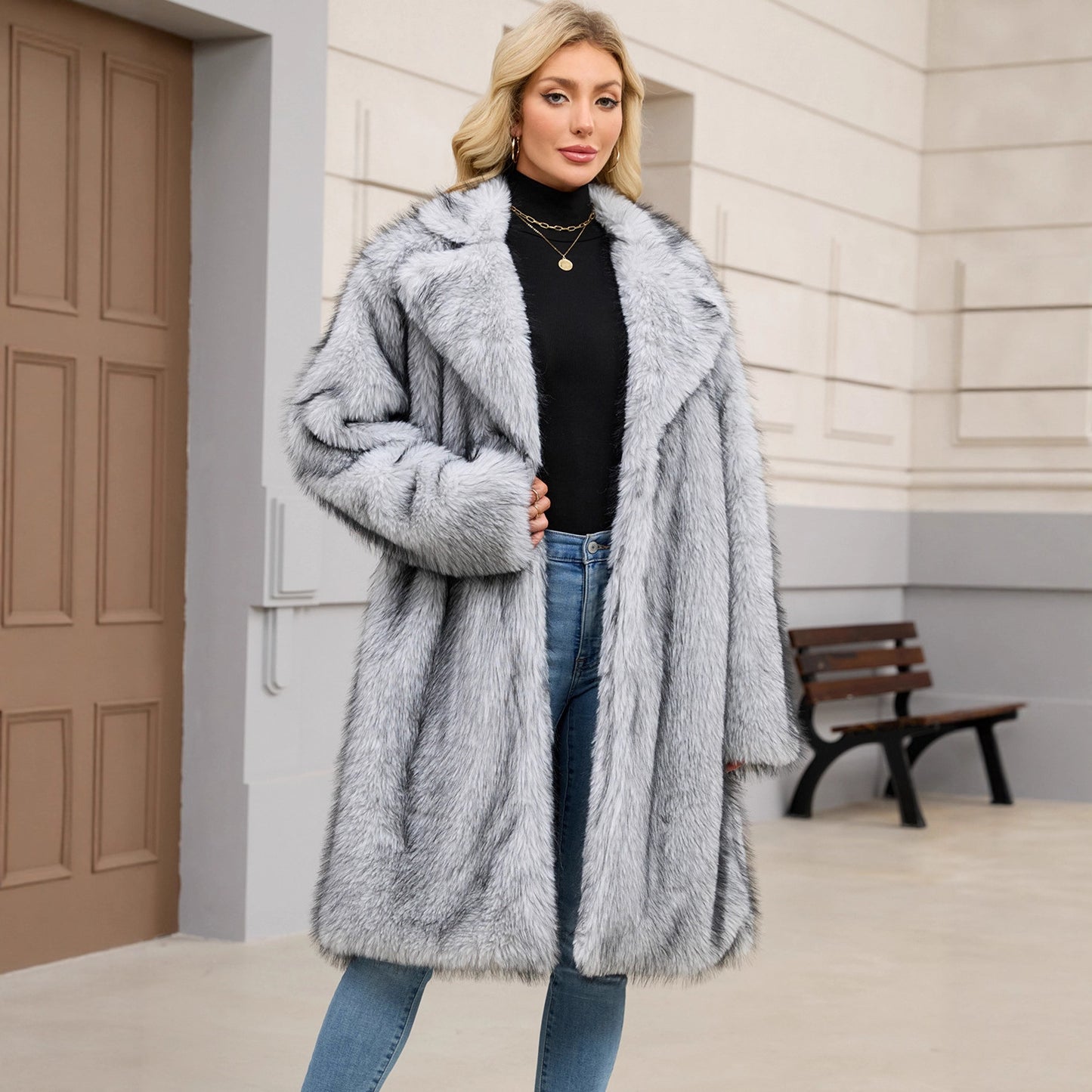 Womens Plush Faux Fur Fluffy Coat