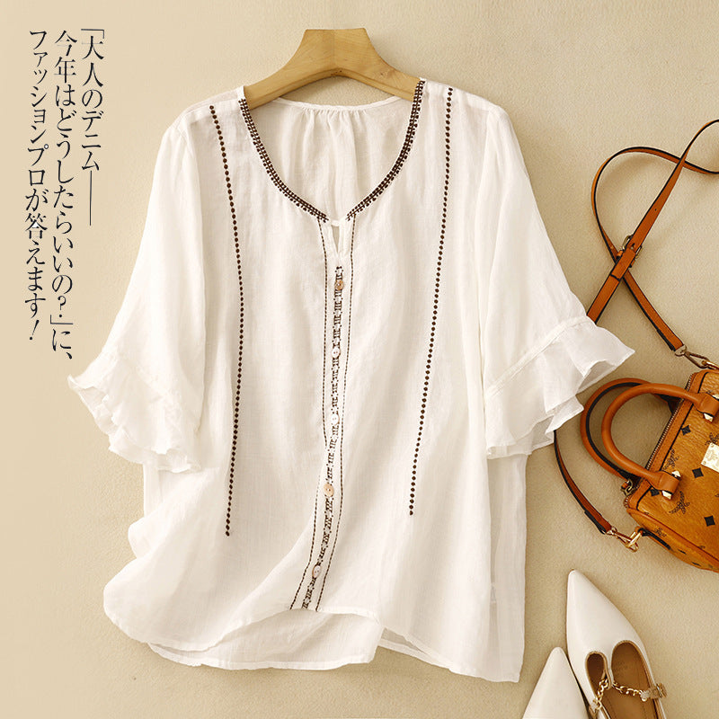 Women's Loose Slimming Versatile Embroidered Top