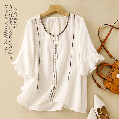 Women's Loose Slimming Versatile Embroidered Top