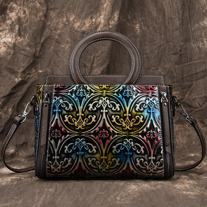 Retro First-Layer Cowhide Embossed Handbag Shoulder Crossbody Bag