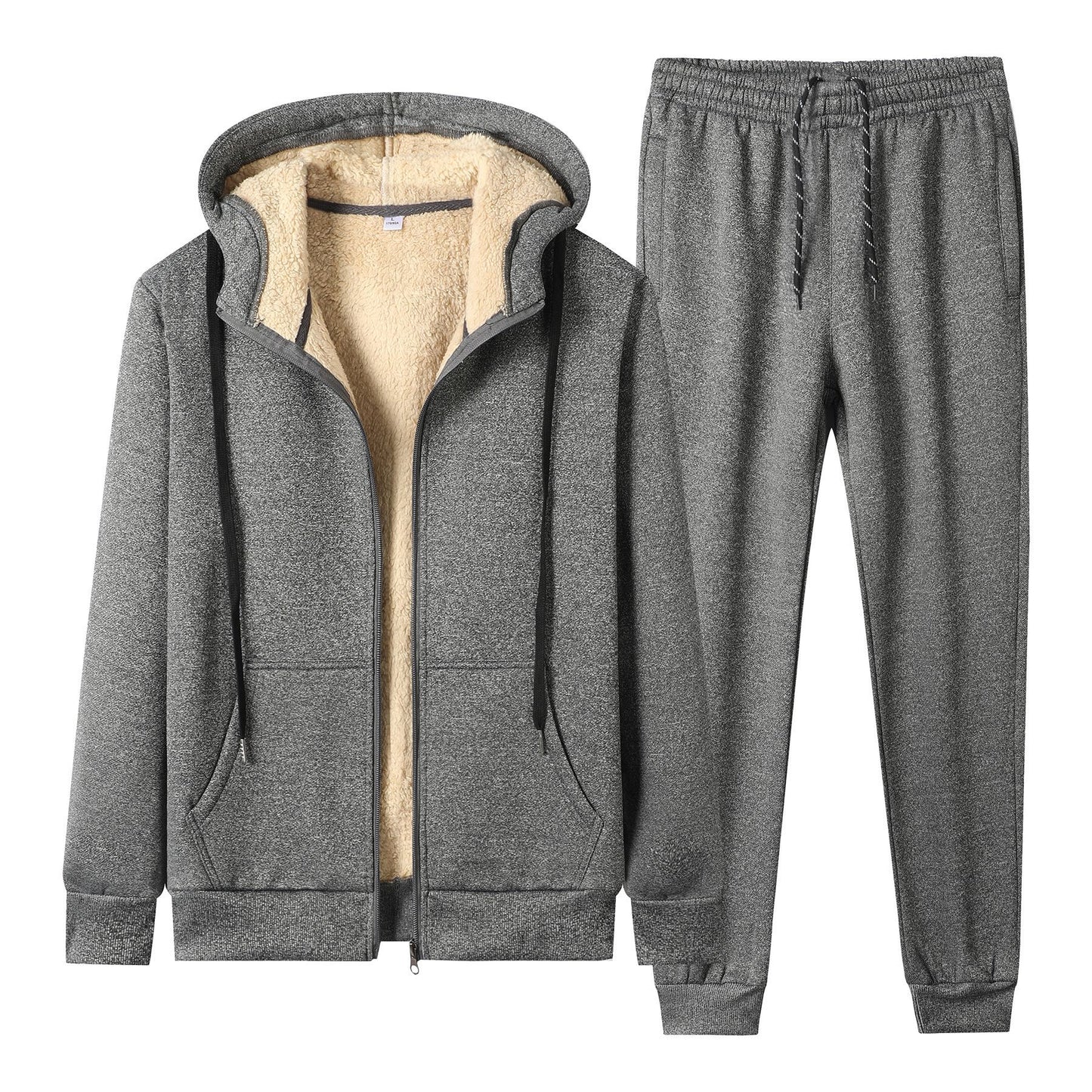 Men's Hooded Thickened Lambswool Suit