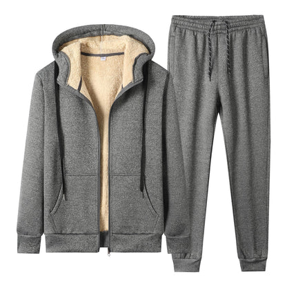 Men's Hooded Thickened Lambswool Suit