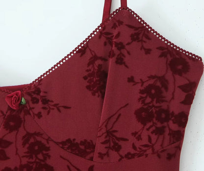 Retro Floral Mesh Slip Dress Women