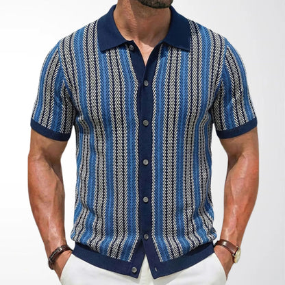 Men's Striped Jacquard Short-Sleeve Knit Shirt