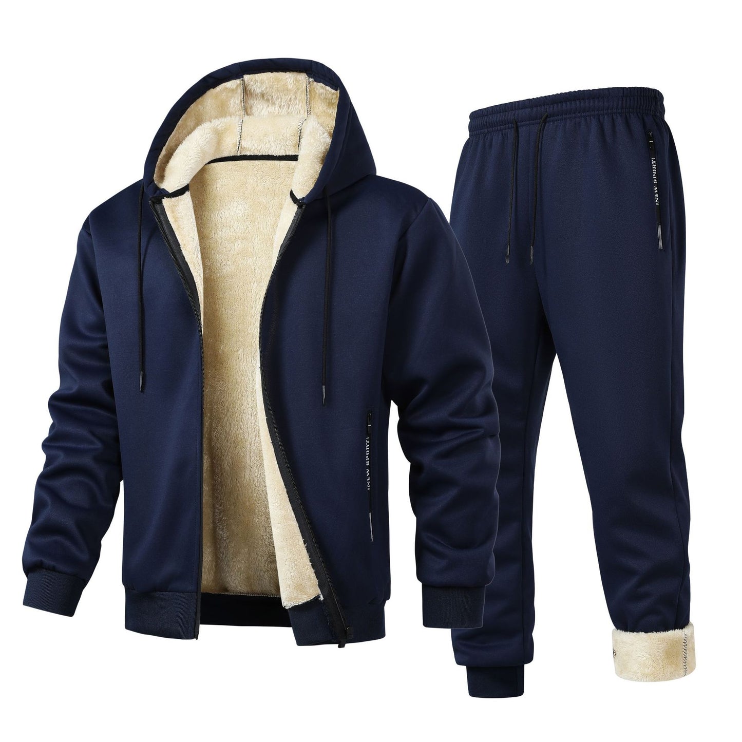 Men's Hooded Thickened Lambswool Suit