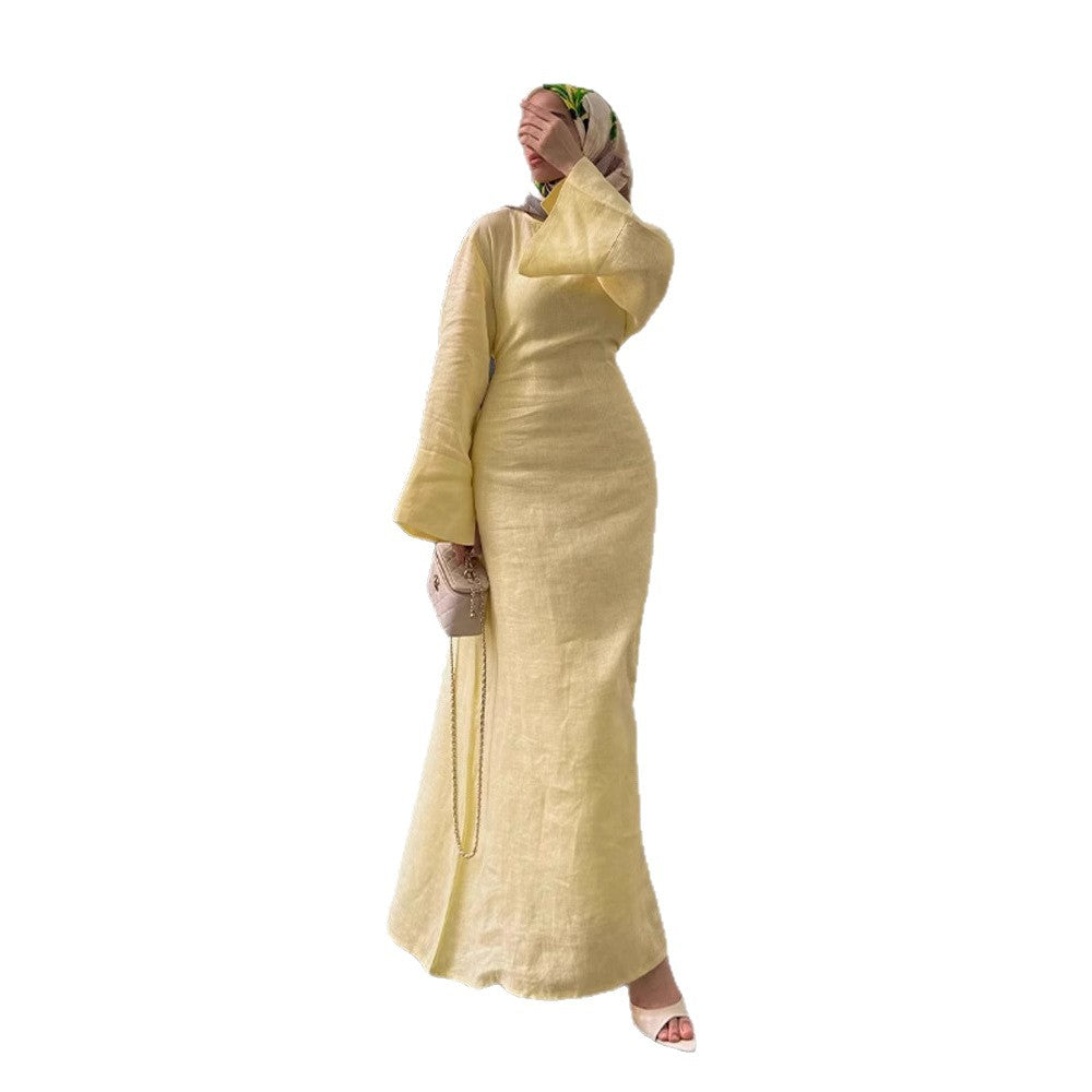 European And American Cross-Border Slimming Solid-Color Long Dress