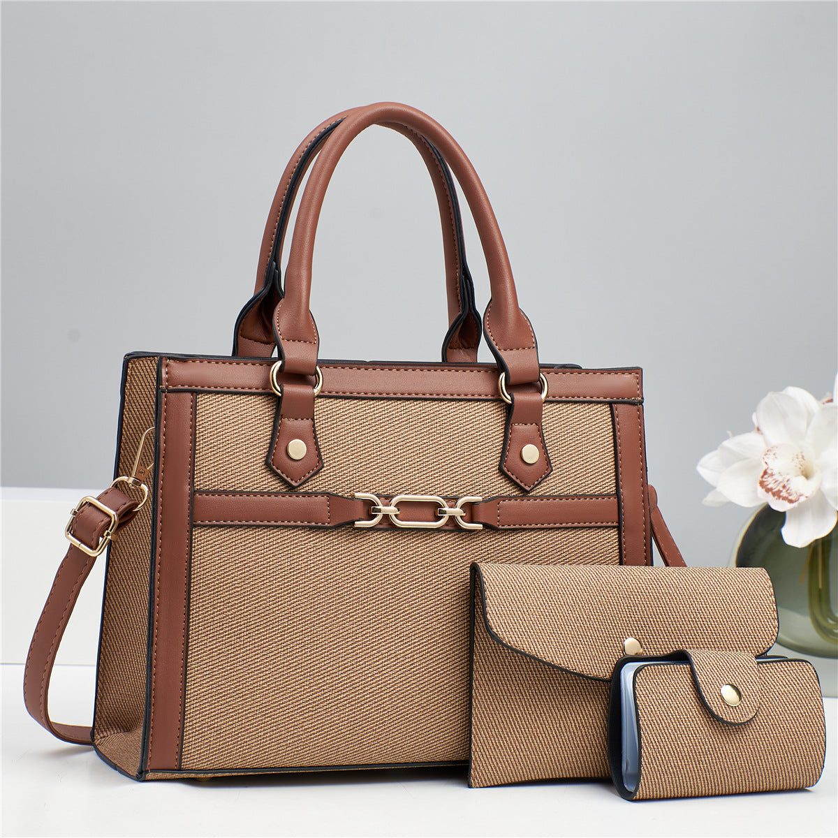 Stitching Contrast Color Fashion Mother-and-Child Bag Three-Piece Set
